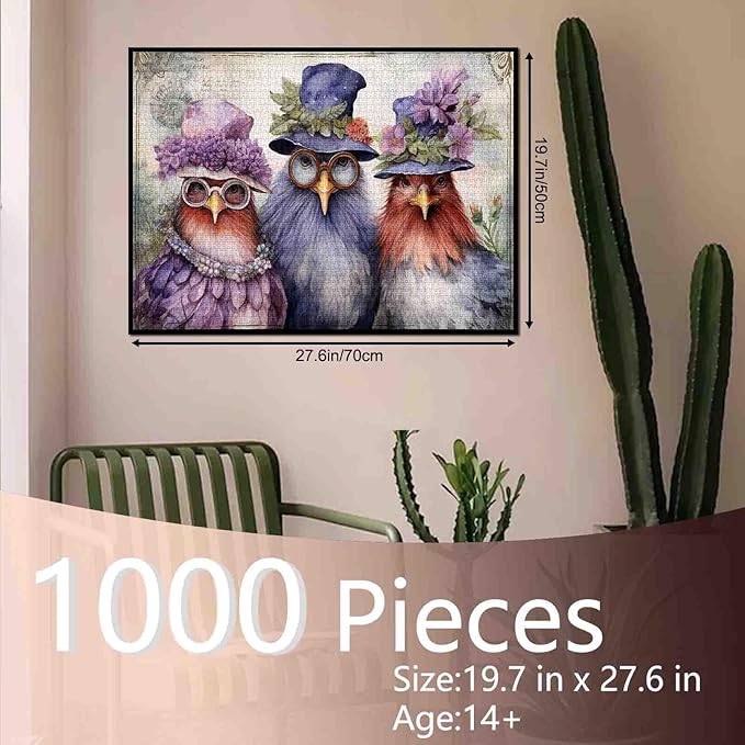 Tucocoo Roosters Family Jigsaw Puzzles for Adults 1000 Pieces, Elegant Chickens Funny Animal Art Jigsaw Puzzle Colorful DIY Puzzles for Home Decoration Gifts, Family Puzzle Perfect for Game Nights