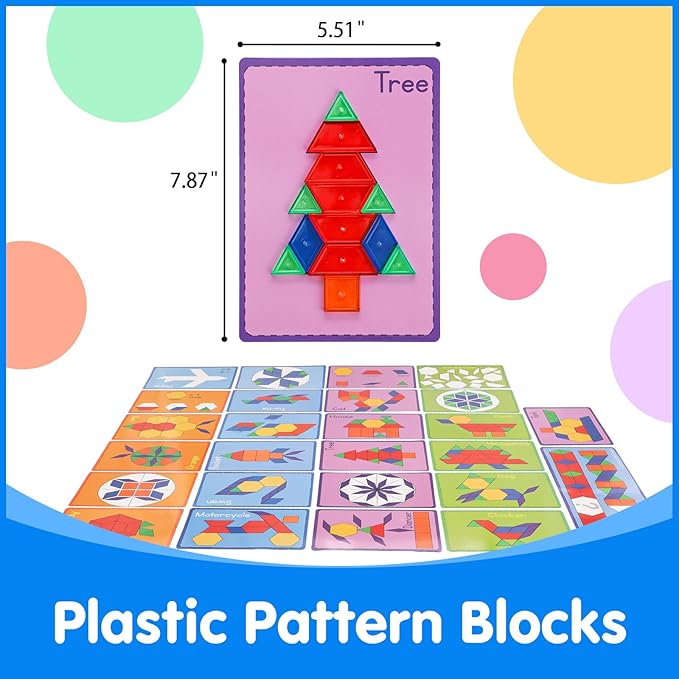 140 Pcs Translucent Pattern Blocks,Geometric Shapes,Translucent Toys,Light Table Accessories and Manipulatives,Includes 46 Activity Cards
