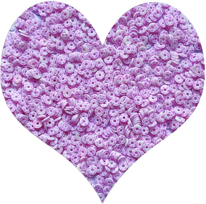 3000Pcs Clay Beads Flat Round Polymer Bead Vinyl Heishi Beads Flat Round Polymer Bead Flat Clay for Jewelry Making Necklace Bracelet (24-White+Purple)