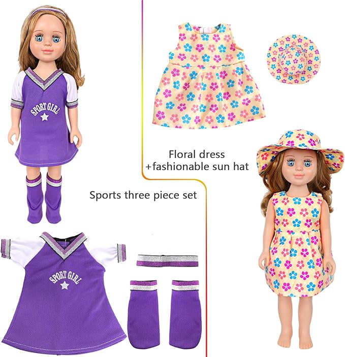 MSYO 10 Sets (20 Pcs) Doll Clothes for 17 - 18 Inch Dolls, Diverse Outfits (Sporty Dress, Floral Dress, Flamingo Swimwear) & Casual Wear, Fashion Dress - Up Set