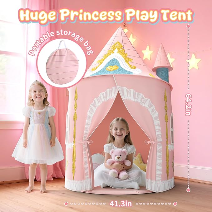 Skirfy Kids Play Tent for Girls Toddler Indoor Princess Tents for Kids Ages 4-8 Large Outdoor Playhouse Castle for Girl Boys 3-5 4-6 Birthday Thanksgiving