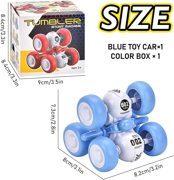 Pull Back Truck for Toddler Boys for Ages 3-5,6 Rounds Inertia 360° Rotating Stunt Car Toys 3 4 5 6 Year Old Kids,Push and Go Vehicle Toy Party Favors for Boys Girls Birthdays Present (Blue)