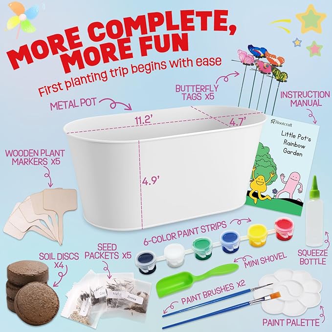 Paint & Plant Kids Gardening Set with 5 Flower Seeds, Arts and Crafts for Kids Ages 4-12, Science STEM Toys for Toddler Education, Birthday Gifts Ideas for Girls & Boys 4 5 6 7 8 9 10 11 12 Year Old
