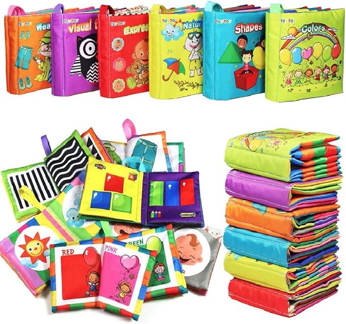 teytoy My First Soft Book, 6 PCS Nontoxic Fabric Baby Cloth Books Early Education Toys Activity Crinkle Cloth Book for Toddler, Infants and Kids Perfect for Baby Shower (New Version)