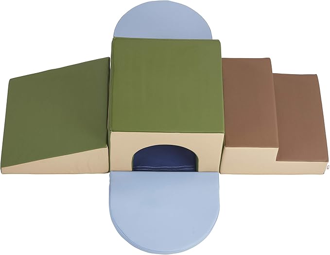 Factory Direct Partners 10408-ET SoftScape Single Tunnel Play Foam Climber Plus, Beginner Toddler Soft Structure for Active Playtime (5-Piece Set) - Earthtone
