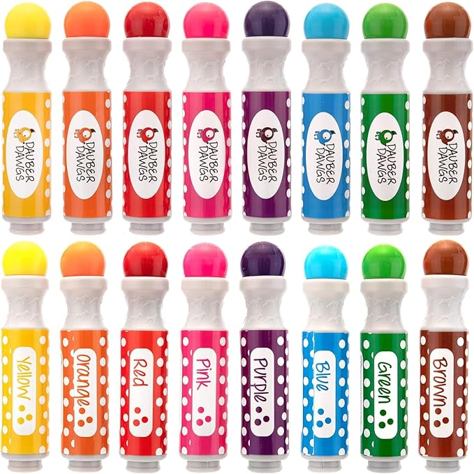 16 Washable Dauber Dawgs Dot Markers for Toddlers - Bingo Markers for Dot Art w/ PDF Activity Books, Dot Paints Washable for Kids, Bingo Dabbers Dotters & Dobbers, Holiday Gifts Daubers, Dot Painting