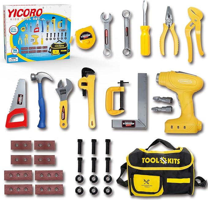 Kids Tool Set – 36 PCS Toddler Tool Set with Electric Drill, - STEM Pretend Play Construction Toys for Ages 3,4,5,6,7,8 Years Old, Boy Toys, Girl Toys