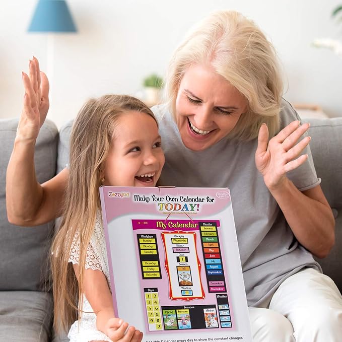 ZazzyKid Magnetic Calendar & Weather Chart for Kids - Preschool Daily Calendar Learning for Days of the Week, Months, Weather & Season Pink