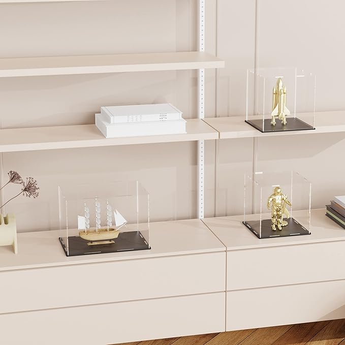 9 Inch Acrylic Case for Display, Clear Display Acrylic Box for Collectibles, Display Case with Matt Black Stand and Lid for Office Home