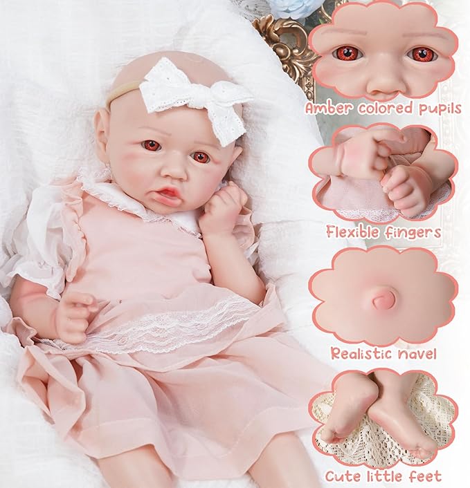 Reborn Baby Dolls Silicone Full Body 19.88in Weighted Real Life Open-Eyes Girl Dolls Lifelike Newborn Baby Soft Body Flexible Limbs Not Vinyl