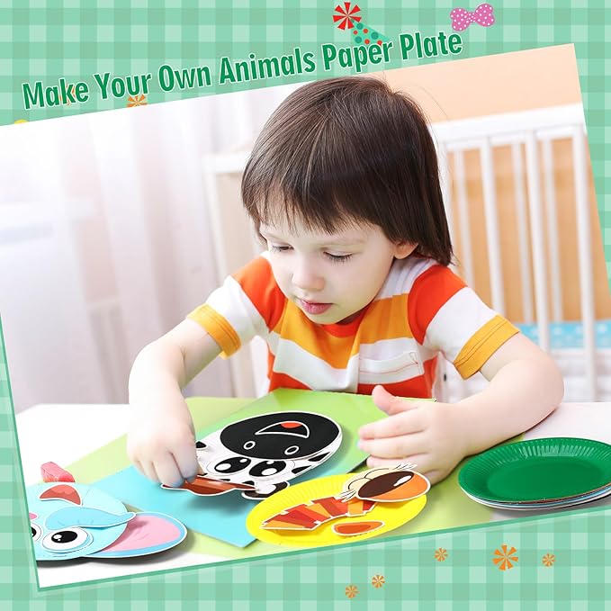 24 Pcs Arts and Crafts for Kids, Halloween Plate Craft Kits Christmas Arts Craft Animal DIY Plate Kit for Halloween Xmas Holiday Party Girl Boy Preschool Classroom DIY Project(Cute)