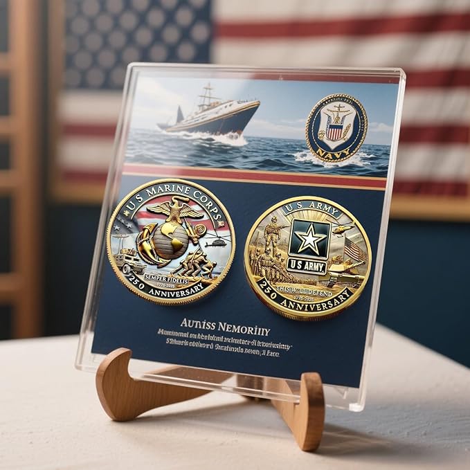 Marine Corps 250th Anniversary Coins,USMC Military Challenge Coins- Patriotic Military Collectible with Engraved Service Branch Insignia in Durable Metal Veteran Gift,Military Collectible