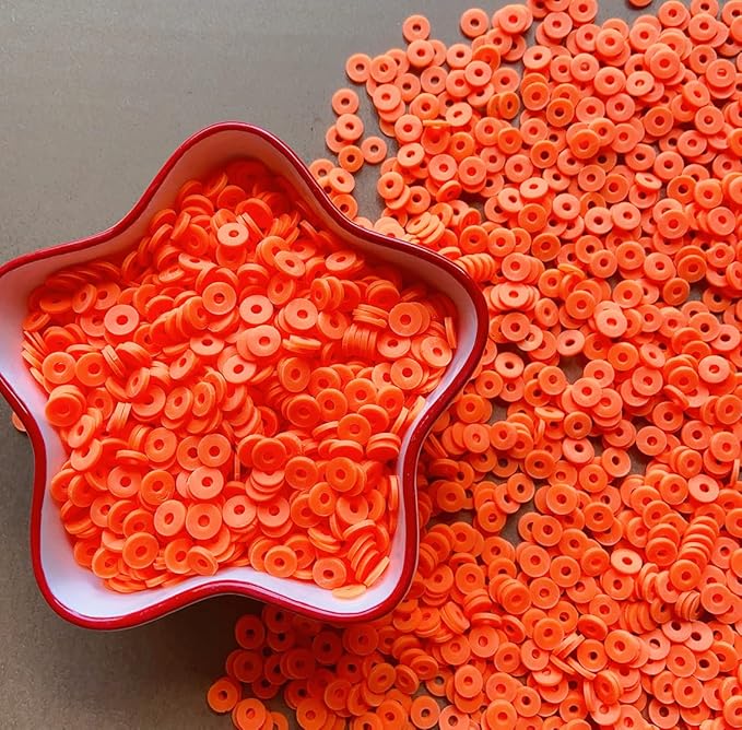 3000Pcs Clay Beads Flat Round Polymer Bead Vinyl Heishi Beads Flat Round Polymer Bead Flat Clay for Jewelry Making Necklace Bracelet (10-Orange)
