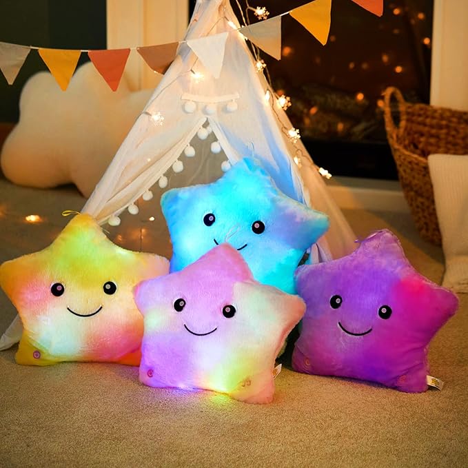 WEWILL 13'' Creative Twinkle Star Glowing LED Night Light Plush Pillows Stuffed Animals Toys Birthday Christmas Holiday Valentines Gifts for Toddlers Girls(Blue)