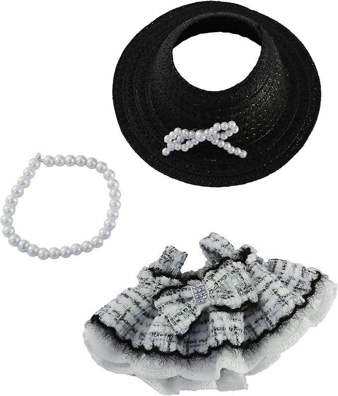 Clothes for Doll 3 PCS 17cm Clothes Set Cute Style Outfit Black Dress Hat Necklace for 6.7 Inches Doll – Only Accessories