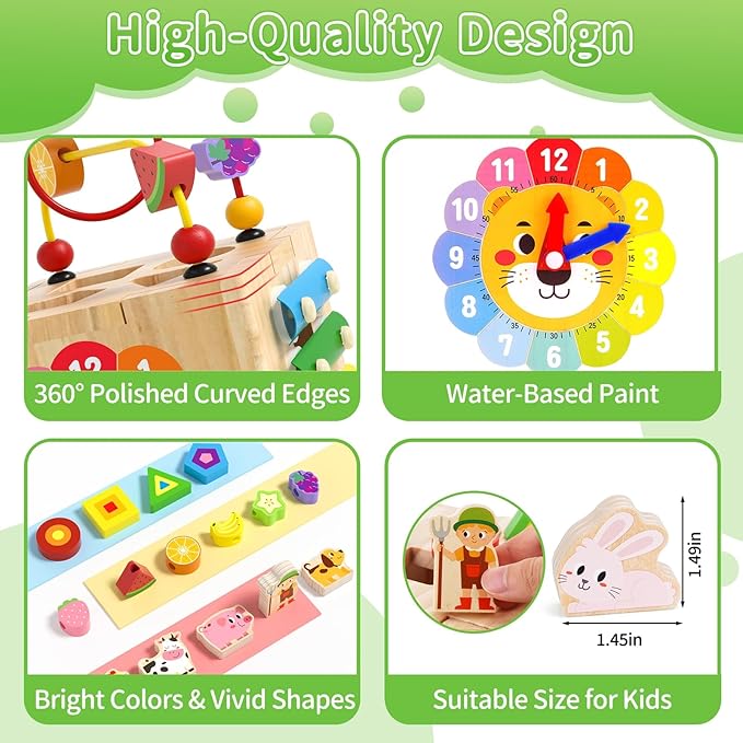 Toddler Wooden Activity Cube Toys, Montessori Toys for 1 2 3 Year Old Boy Girl, Educational Learning Toy for Toddlers 1-3 2-4 Years, Sensory Infant First 1st 2nd one two Christmas Birthday Gifts