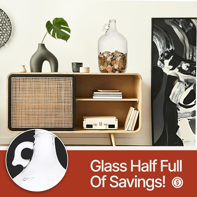 Piggy Bank for Adults - Large Coin Bank Glass Jar - for Saving Money & Small Change - Gallon Jug Made in USA
