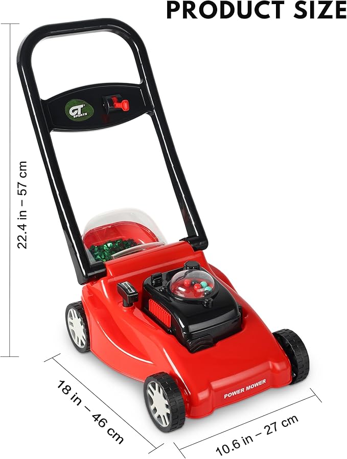 Kids Lawn Mower with Realistic Grass-Cutting Action and Sounds – No Batteries Required | Fun Outdoor Push Toy, Birthday Gift & Halloween Present for 3, 4, 5, 6, 7, 8 Year Old Boys and Girls (Red)