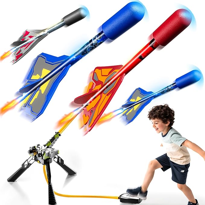Rocket Launcher for Kids with 4 LED Airplane Rockets and Tank Launcher, Outdoor Toys for Toddlers, Rockets for Kids Age 4-8, 2 3 4 5 Year Old Boy Birthday Gift, Launching up to 120+ Feet