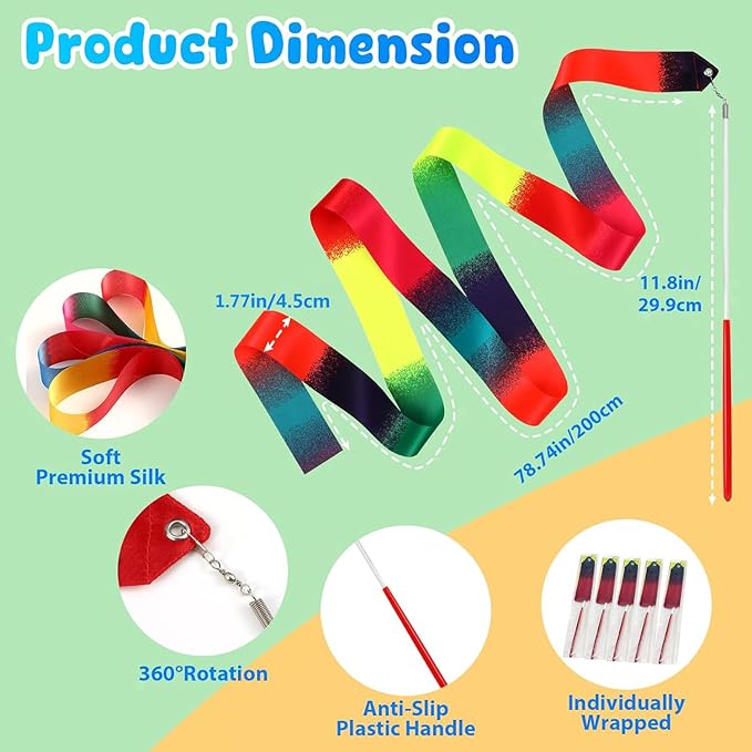 20 Pack Ribbon Dancing Wands Party Favors for Kids, Rainbow Birthday Decorations, Princess Party Supplies, Girls Party Games, Gymnastics Goody Bag Stuffers