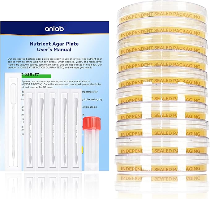 Nutrient Agar Petri Dishes Science Project Kit | Pre-Poured Agar Plates and Cotton Swabs for Science Experiments | Bacteria Science Kit - Sealed Separately (Items of 30)