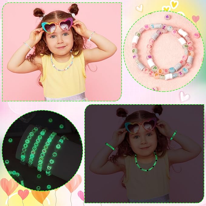 1900pcs Letter Beads, DECYOOL Glow in The Dark Letter Beads, Acrylic Alphabet Beads, with 1 Roll Elastic String for Bracelet Necklace Jewelry Making Supplie