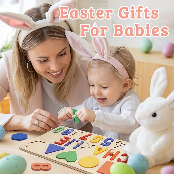 Name Puzzle for Kids Personalized Wooden Shapes Puzzles for Toddlers 1-3 Peg Puzzle Educational Toys Learning Number Customized Baby Gifts for Boys Girls First Birthday