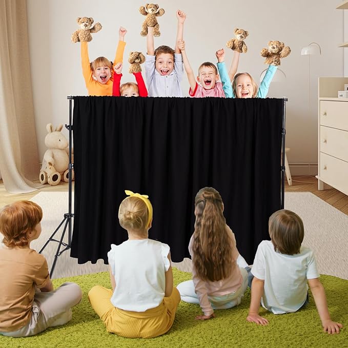 Classroom Puppet Stage, Puppet Show Theater with 2 Tripods, Cross Bar, Curtain and Carrying Bag, Portable Stage Suitable for School, Churches, and Family Shows