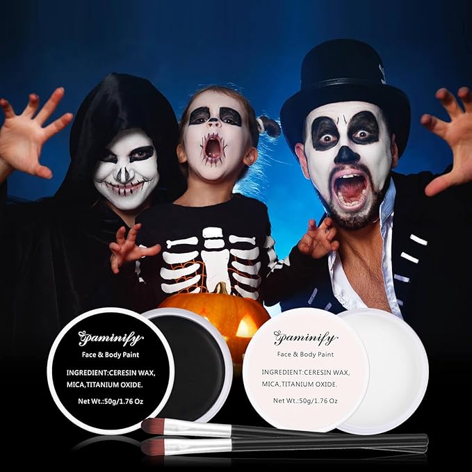 Black and White Face Paint,Halloween Face Painting for Adults and Kids,Oil Based White Body Paint with 2 Brushes for Clown Zombie Vampire Skeleton Cosplay,100g/3.53 oz