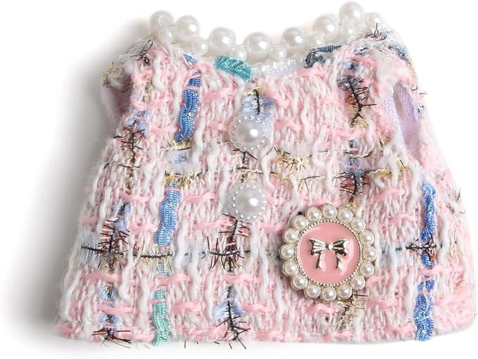 17cm Doll Clothes for Labubu - Luxury Chic Style Set for 17cm Dolls Outfit - Accessories for Dolls Clothes -Pink Plaid Tweed Dress + Pink Bow (No Doll)
