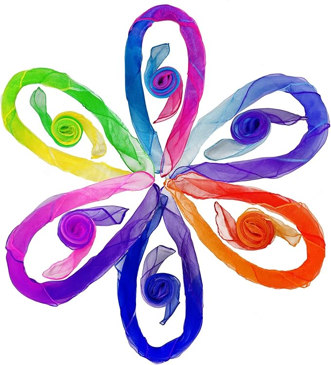 Dance Scarves for Kids: Juggling Scarves, 12 Pcs, 24" x 24", Toddler, Unisex, Multicolored, Rainbow Theme