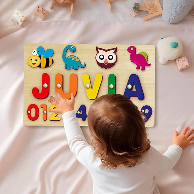 Name Puzzle for Kids Personalized - Custom Name Puzzles for Toddlers 1-3, Customized Wooden Animal Puzzle, Baby Gifts, Baby Shower, Christmas, Newbaby Gift, Gifts for 0 1 2 3 Years Old (style-05)