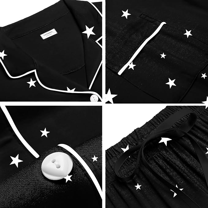 SWOMOG Womens Button Down Pajamas Set Short Sleeve Sleepwear Bride Soft Pj Lounge Sets XS-3XL