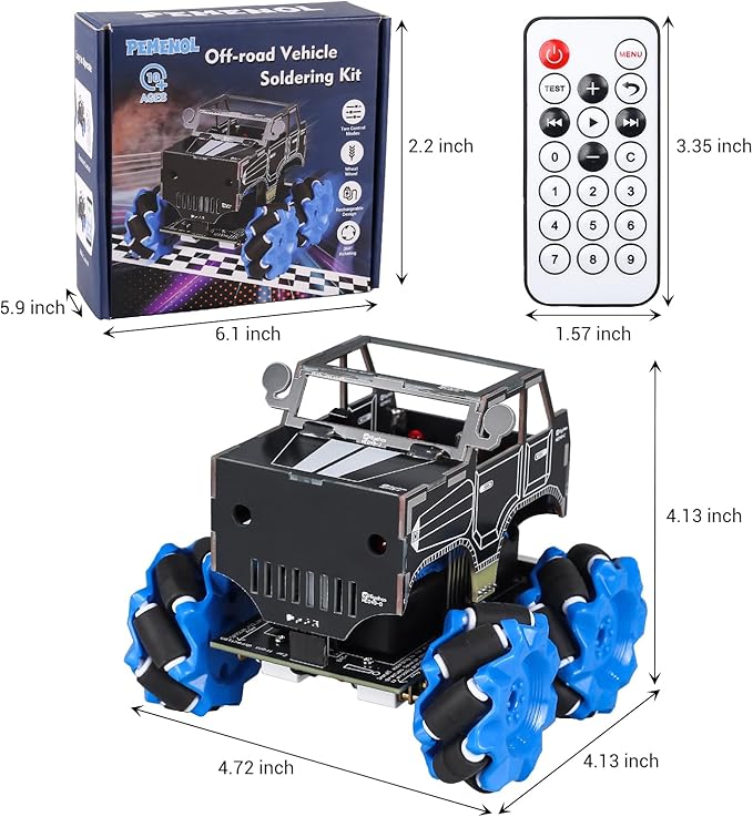 PEMENOL DIY Soldering Robot Car Kit for Teens Aged 15+, Mecanum Wheels 360° Omnidirectional Movement, Dual Remote & WiFi Control, STEM Electronics Project Present for Students & Hobbyists