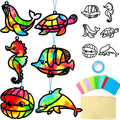 Qyeahkj 36 Set Sea Animal Suncatcher Crafts for Kids DIY Under The Sea Window Tissue Paper Craft Kit Ocean Animal Hanging Decor for Summer School Home Activity Art Project Birthday Party Favor Gift