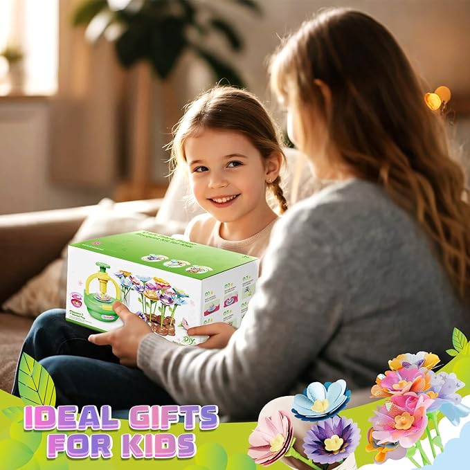 Plunack Flower Bouquets Toys for Kids Age 4-8, Flower Press Kit DIY Flowers Making Craft Kit for 4 5 6 7 Year Old Girls Floral Arts & Crafts Toys Educational Handmade Activity Set, Gift for Girls 3+
