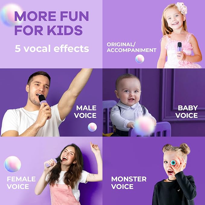 Mini Karaoke Machine with 2 Wireless Microphones, TOP Kids Gifts for Girls Ages 3, 4, 5, 6, 7, 8, 9, 10, 11, 12 +Years Old, 4-12th Birthday Toy Gift for Girls Boys Party (Purple)