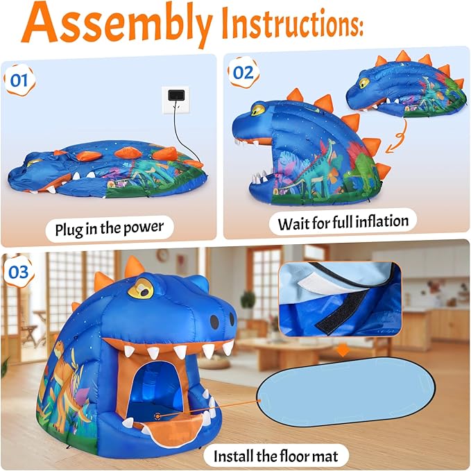 Dinosaur Sensory Tent for Kids, 8.2ft Inflatable Light Up Tent, Sensory Toys Calm Space for Autism