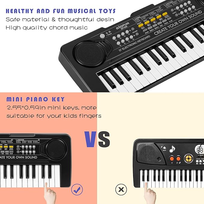Raimy 37 Keys Piano Keyboard for Kids, Portable Keyboard Piano Early Learning Educational Electronic Musical Instrument Toys Gifts for 3 4 5 6 7 8 9 Year Old Boys and Girls (Black)
