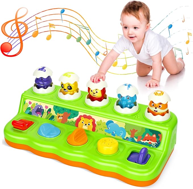 Duchong Toys for 1 Year Old Boys Girls, Interactive Pop up Toy with Music & Light, Early Learning Musical Toys for Toddlers 1-3, Birthday Gifts for Babys Infants 6-9-12-18 Months
