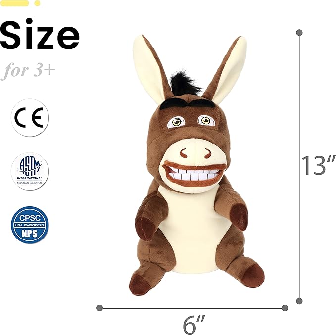 Easfan Donkey Hand Puppet Plush Animal Toy with Movable Mouth for Role Play Storytelling Preschool Teaching Birthday Gifts for Kids Boys Girls Brown, 13''