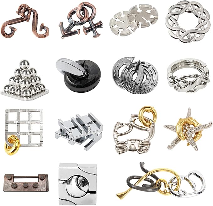 FantasyDay 15 Pcs Brain Teaser Puzzle,Metal Puzzle, Unlock Interlock IQ Test Game, Magic Trick Toy Gift for Kids and Adults
