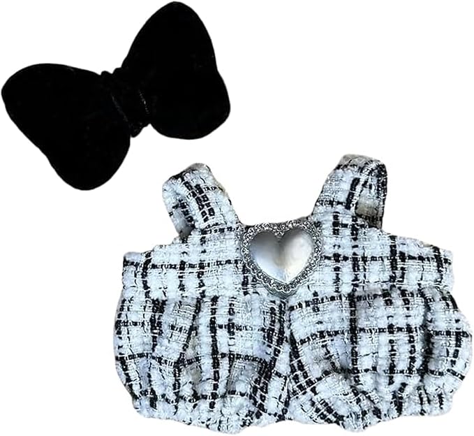 17cm/6.7in Clothes Set for Dolls - Cute Hat & Overalls Outfit, Soft Premium Fabric Dress Up Accessories Suit, Easy On/Off, NO Doll Included (Black White)