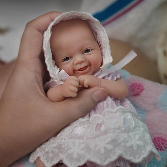 7" Girl Micro Preemie Full Body Silicone Baby Doll,Mini Realistic Newborn Baby Doll Real Life Miniature Baby Doll with Feeding Accessories