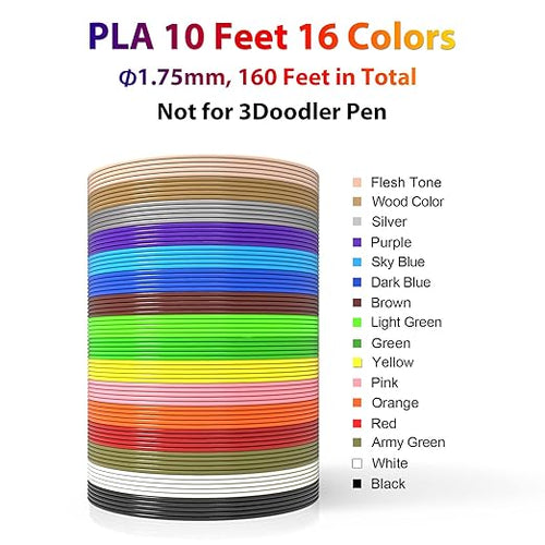 3D Pen Filament 160 Feet, 16 Colors, Each Color 10 Feet, 250 Stencils eBooks - 3D Printer Pen Refill PLA 1.75mm, Compatible with MYNT3D, SCRIB3D, PIKA3D Super and Pro Pen