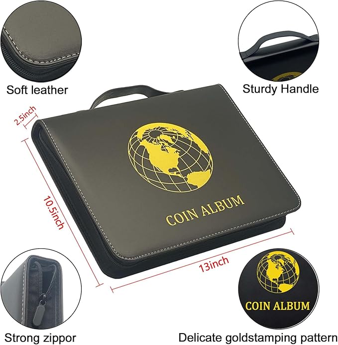 576 Pockets Coin Collection Album Book Holder for Collectors, 2 Size Coin Collecting Pages Fireproof Coin Collecting Album for 17/20/23/25/27/30mm Coins