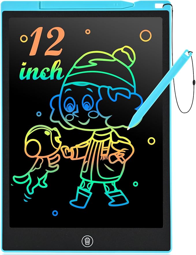 LCD Writing Tablet for for Kids, 12 Inch Toddler Kids Toys Drawing Pad, Airplane Travel Essentials, Mess Free Coloring for Toddlers, Birthday Gifts Toys for 3-8 Years Old Boys Girls, Blue