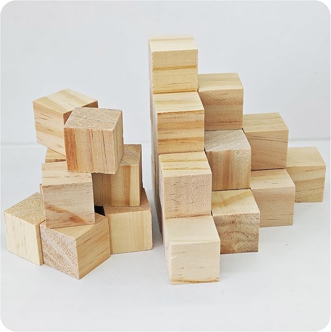 30Pcs 2.5cm Unfinished Wood Cubes, 1” Natural Square Wooden Blocks for Math Counting, Crafts, and DIY Projects