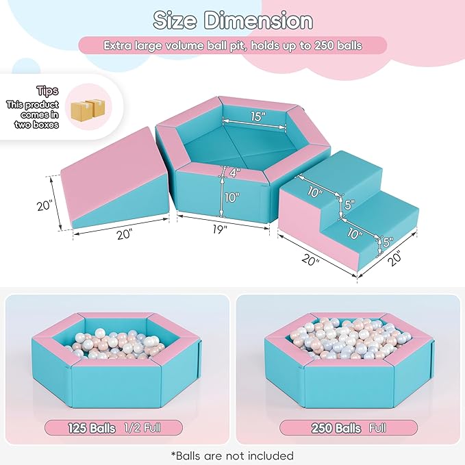 TOLEAD Foam Climbing Blocks for Girls Toddlers,Pink Soft Play Set Ball Pit,Climb & Crawl Foam Playset for Kids, Toddler Climber Indoor with Pad,Easy to Clean