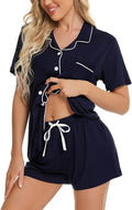 SWOMOG Womens Button Down Pajamas Set Short Sleeve Sleepwear Bride Soft Pj Lounge Sets XS-3XL